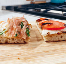 Load image into Gallery viewer, Variety Baking Box: Bake at Home Original Flatbread (3 loaves) and Multigrain Flatbread (3 loaves), Organic Olive Oil (6 Pouches), and Kosher Salt (4 oz) - Così Home Delivery